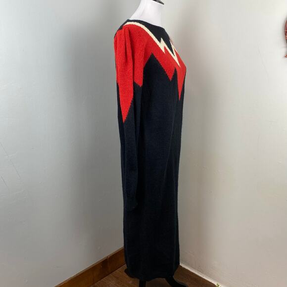 Vintage 80s Retro Angora Long Sleeve Midi Knit Sweater Dress Medium - Picture 3 of 10